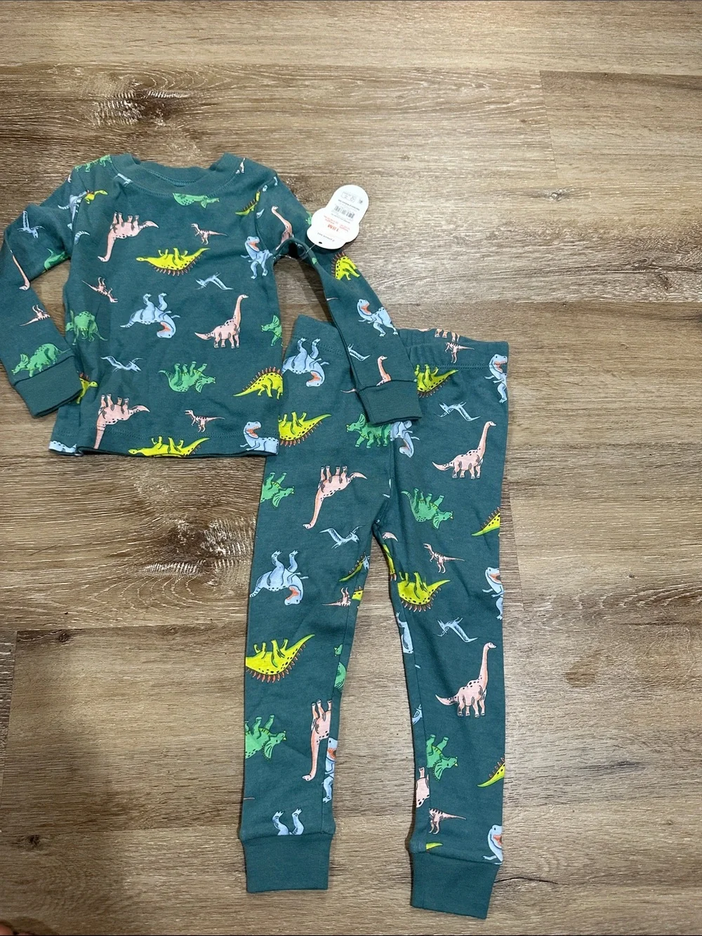 wonder nation Green Dinosaur Print Pajama Set with Multicolor Dinosaurs